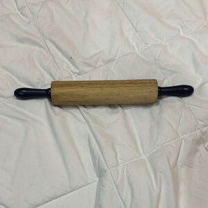 Classic Wooden Rolling Pin with Black Handles - Natural Wood